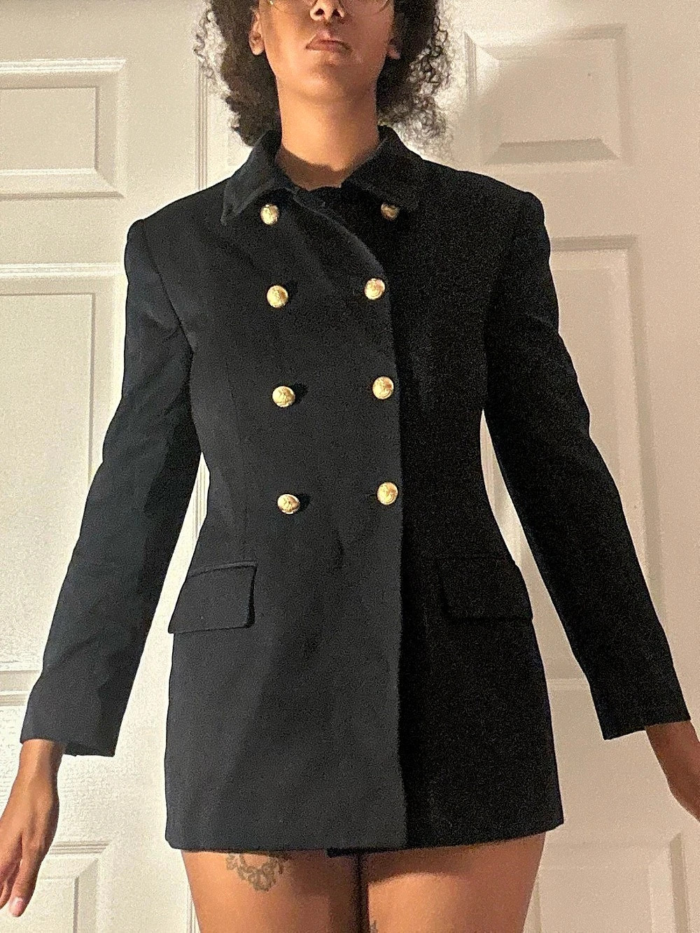 Jones New York Double-Breasted Dark navy blue blazer coat 100% wool.